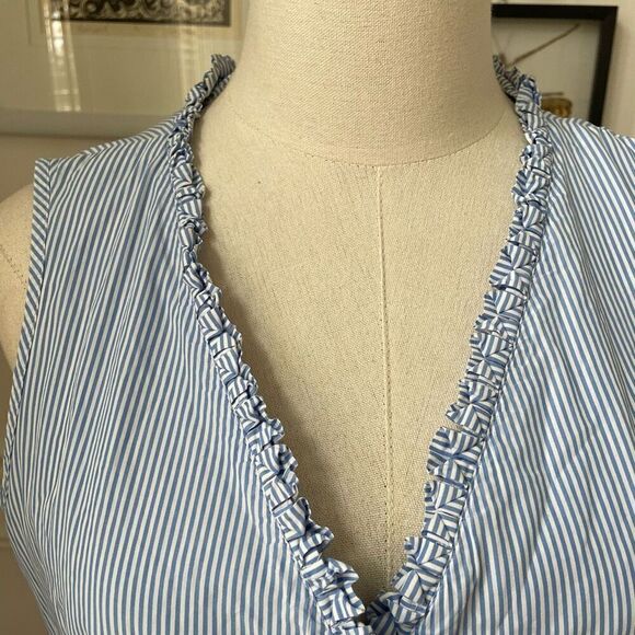 Talbots Empire Y2K Cut Blue White Stripe Sleeveless Cotton Tank M - Picture 3 of 10